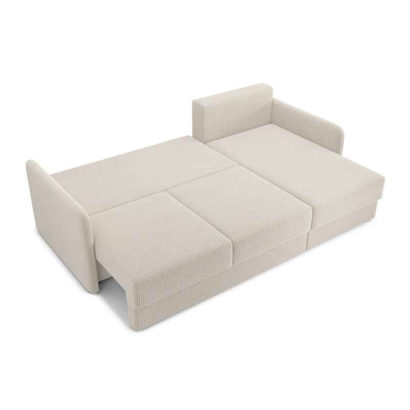 Canapé d'angle LUKA convertible velours côtelé beige 4 places