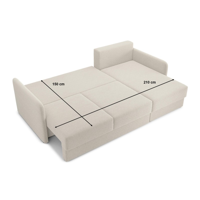 Canapé d'angle LUKA convertible velours côtelé beige 4 places