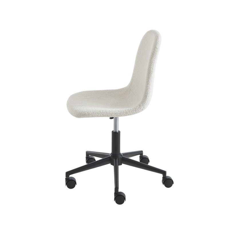 Chaise de bureau LENA tissu bouclette écru 5 roulettes