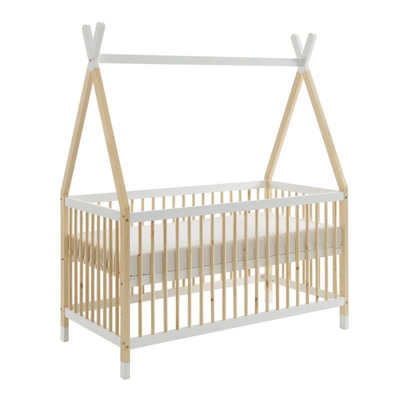 Lit bébé TIPI pin et blanc 70x140 sommier inclus