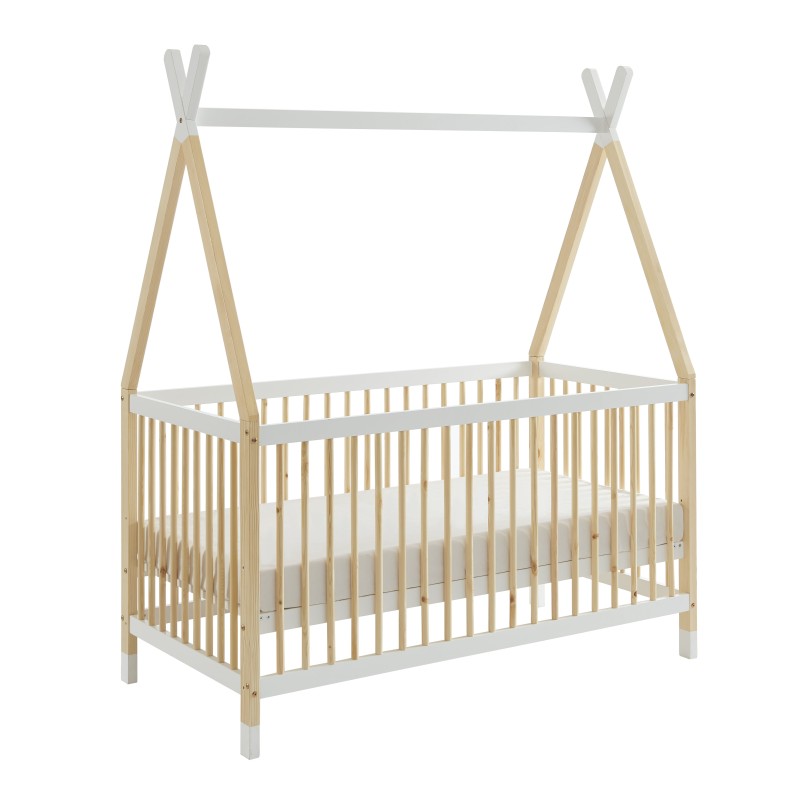 Lit bébé TIPI pin et blanc 70x140 sommier inclus