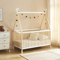 Lit bébé TIPI pin et blanc 70x140 sommier inclus