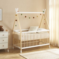 Lit bébé TIPI pin et blanc 70x140 sommier inclus