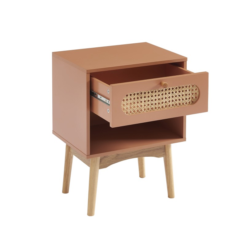 Table de chevet SIXTINE terracotta et cannage rotin 40cm