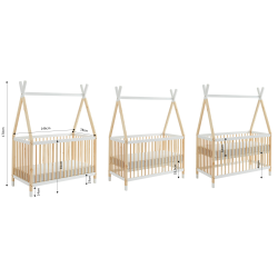 Lit bébé TIPI pin et blanc 70x140 sommier inclus