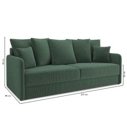 Canapé droit LUKA convertible velours côtelé vert 3 places