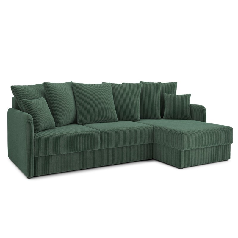 Canapé d'angle LUKA convertible velours côtelé vert 4 places