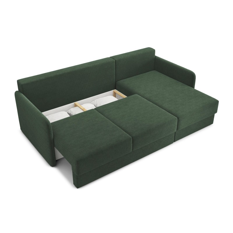 Canapé d'angle LUKA convertible velours côtelé vert 4 places
