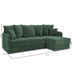 Canapé d'angle LUKA convertible velours côtelé vert 4 places
