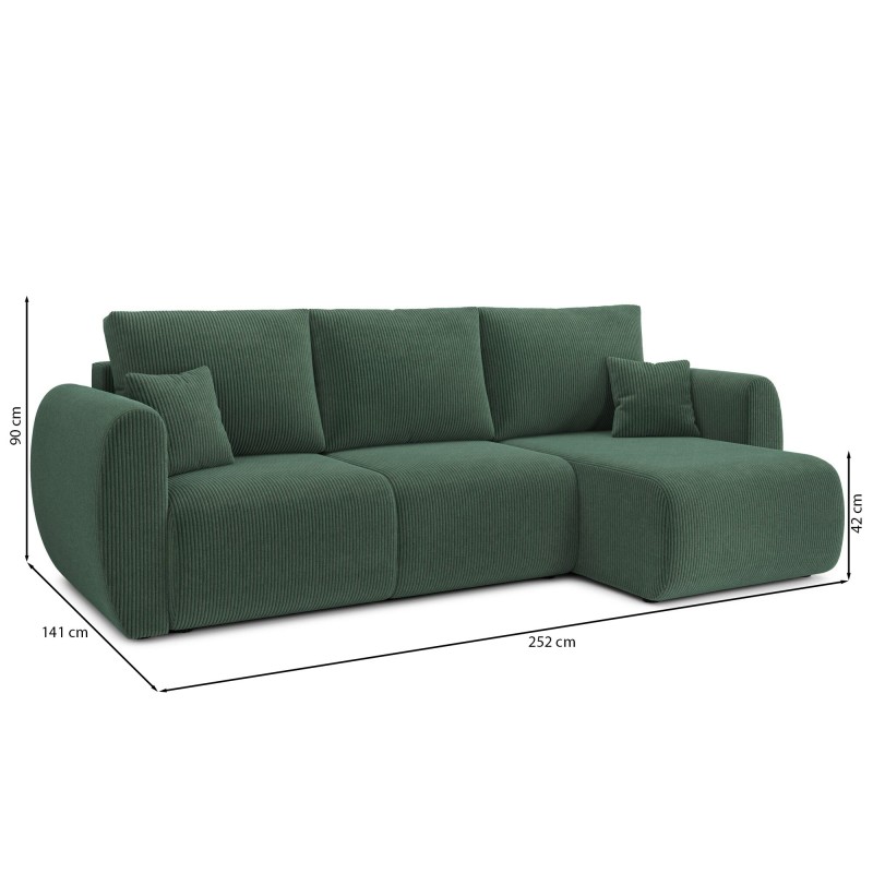 Canapé d'angle REFA convertible velours côtelé vert 4 places