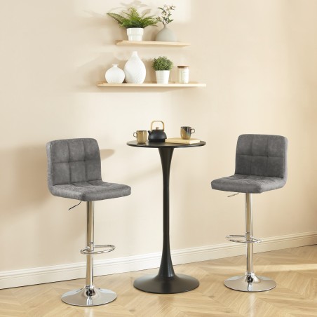 Lot de 2 tabourets GARY en PU gris avec pieds argenté