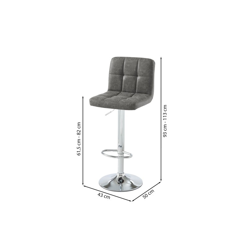 Lot de 2 tabourets GARY en PU gris avec pieds argenté