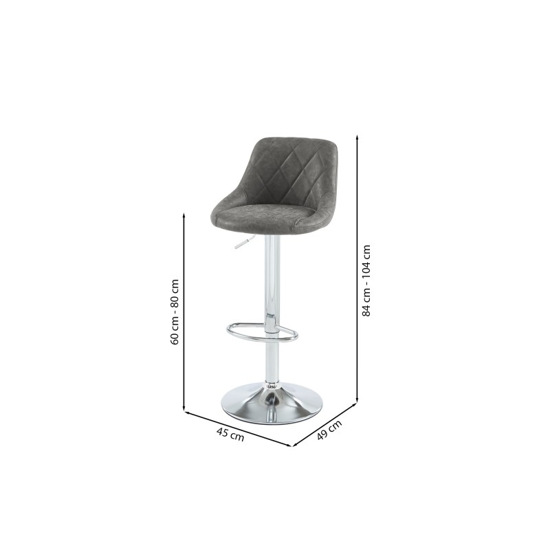 Lot de 2 tabourets MATT en PU gris avec pieds argenté