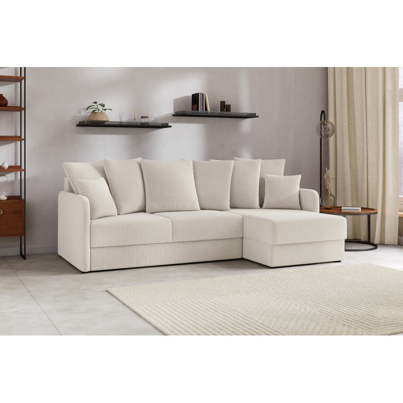 Canapé d'angle LUKA convertible velours côtelé beige 4 places
