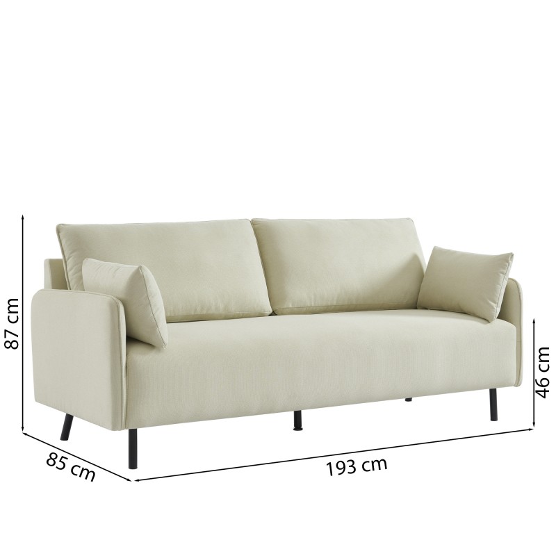 Canapé droit GABIN fixe tissu beige 3 places