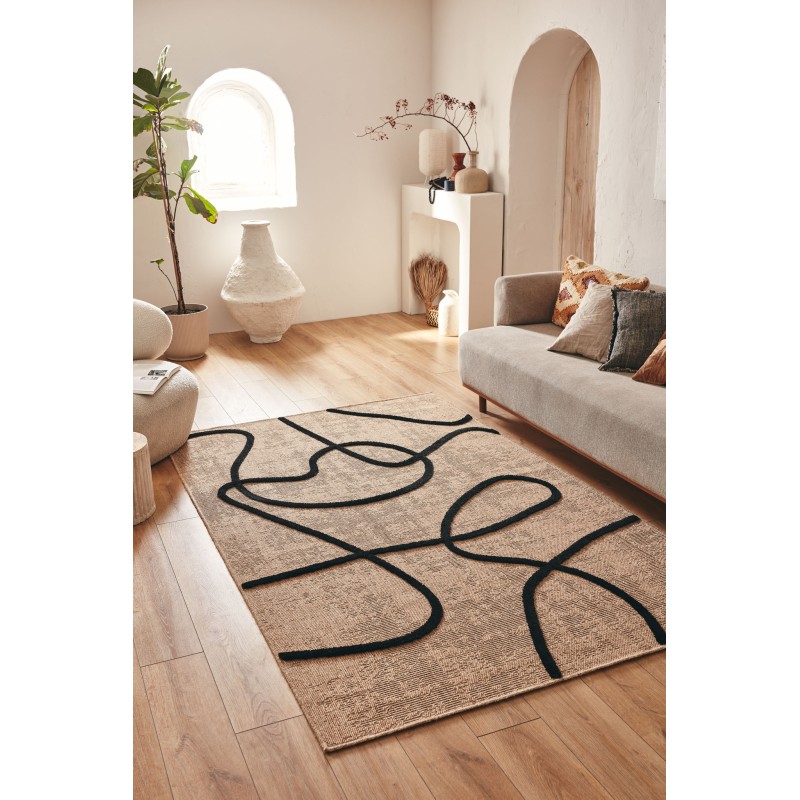 Tapis PIA noir motif linéaire 120x160 cm