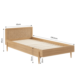 Lit enfant PABLO cannage rotin et effet bois90x190 sommier inclus