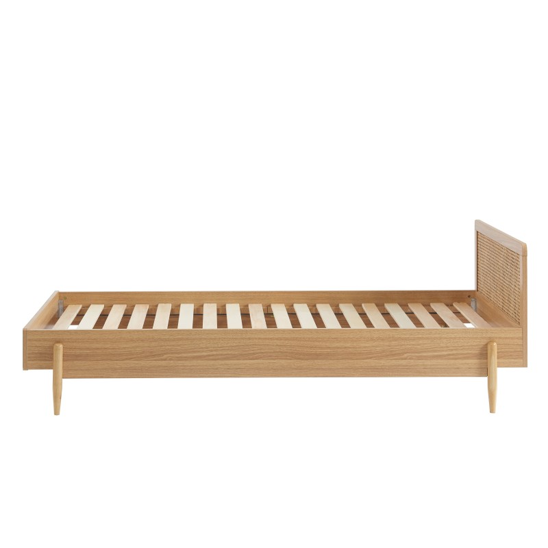 Lit enfant PABLO cannage rotin et effet bois90x190 sommier inclus