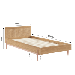Lit enfant PABLO rose et cannage rotin 90x190 sommier inclus