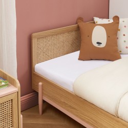 Lit enfant PABLO rose et cannage rotin 90x190 sommier inclus