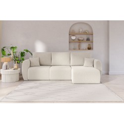 Canapé d'angle REFA convertible velours côtelé beige 4 places
