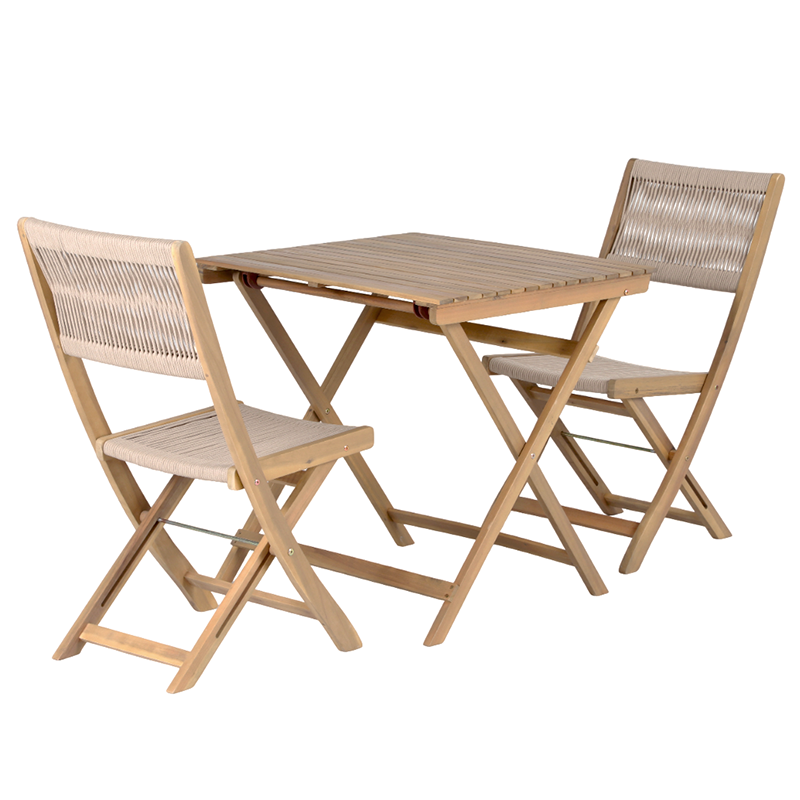 Ensemble repas AMILA 2 places en bois d'acacia blanchi 100% FSC et corde beige