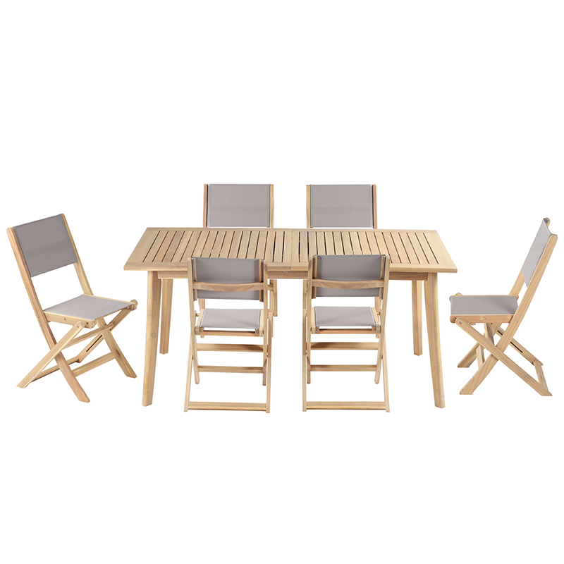 Ensemble table et chaises MOLA 6 places extensible 160/220 cm en bois d'acacia FSC blanchi et textilène