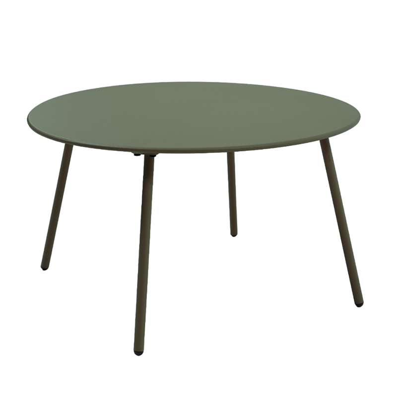 Salon de jardin PANTONE en acier kaki et coussins girs clair