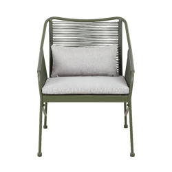 Salon de jardin ANA 4 places en acier KAKI coussins gris clair