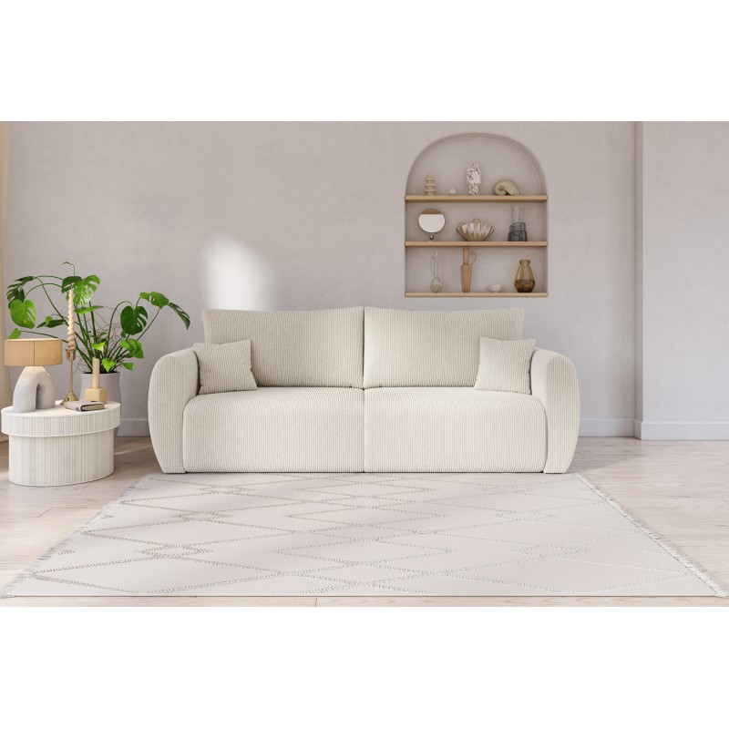 Canapé droit REFA convertible velours côtelé beige 3 places