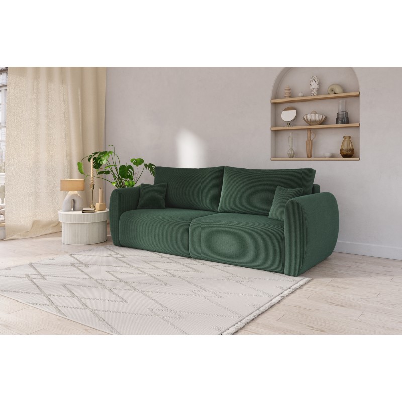 Canapé droit REFA convertible velours côtelé vert 3 places