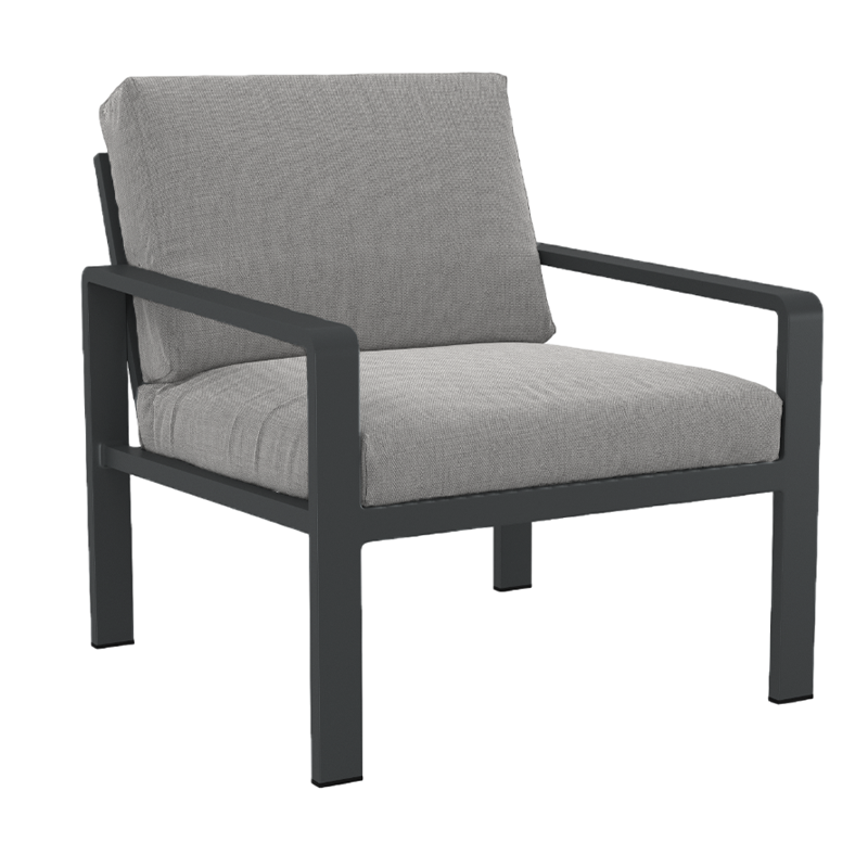 Salon de jardin DINA 5 places aluminium gris foncé et coussins gris clair