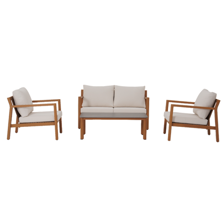 Salon de jardin MADINA 4 places en aluminium effet bois coloris beige sable