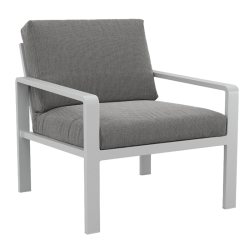 Salon de jardin DINA 5 places aluminium blanc et coussins gris clair