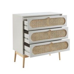 Commode SIXTINE blanc et cannage rotin 3 tiroirs
