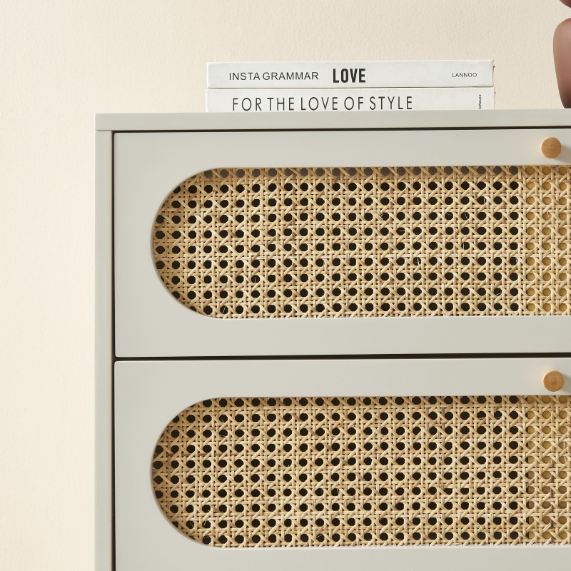 Commode SIXTINE blanc et cannage rotin 3 tiroirs