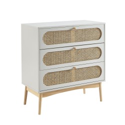 Commode SIXTINE blanc et cannage rotin 3 tiroirs