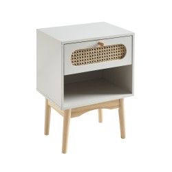 Table de chevet SIXTINE blanc et cannage rotin 40cm