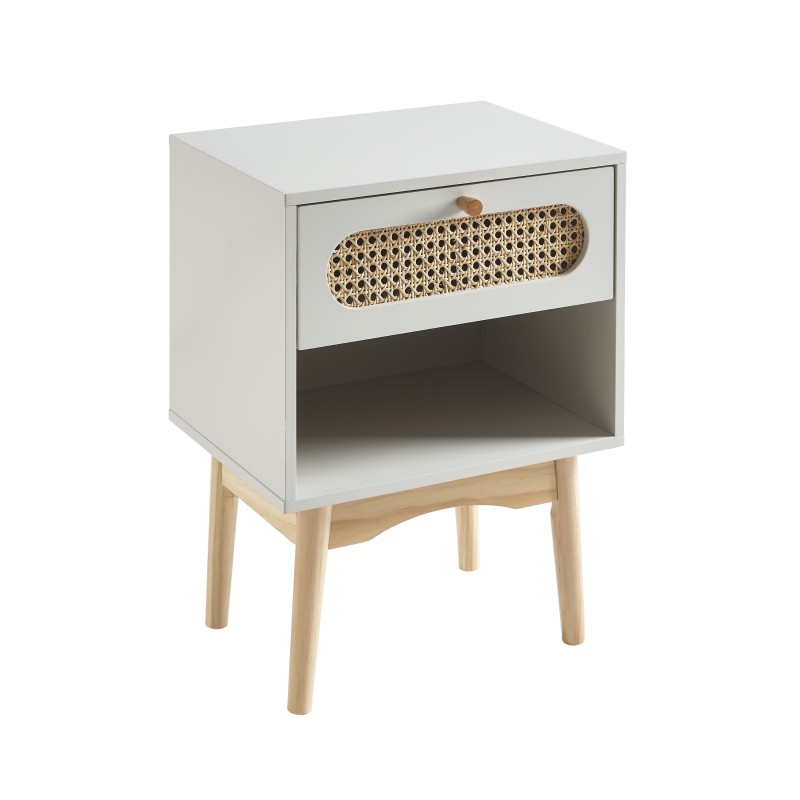 Table de chevet SIXTINE blanc et cannage rotin 40cm