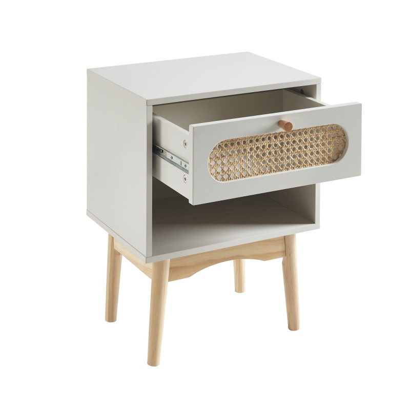 Table de chevet SIXTINE blanc et cannage rotin 40cm