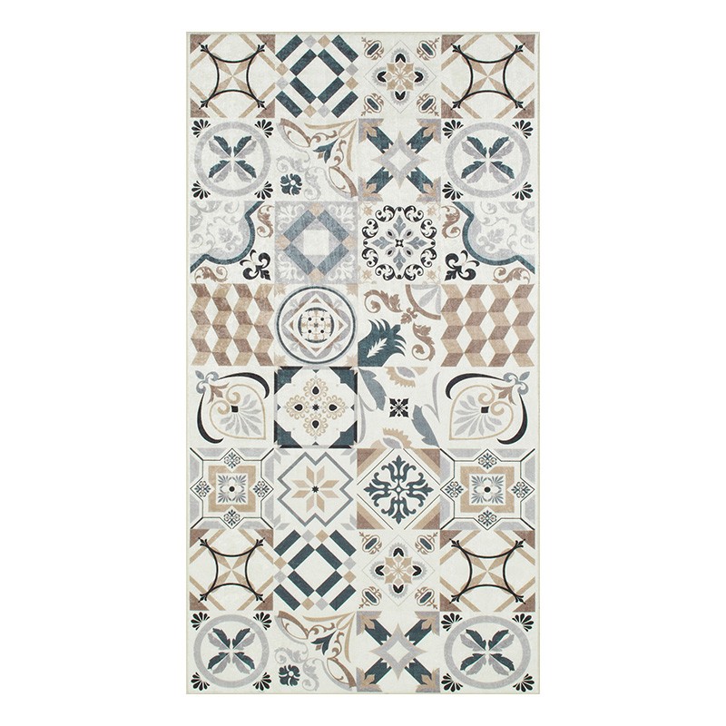 Tapis de cuisine YARA marron motif carreaux de ciment 80x150cm