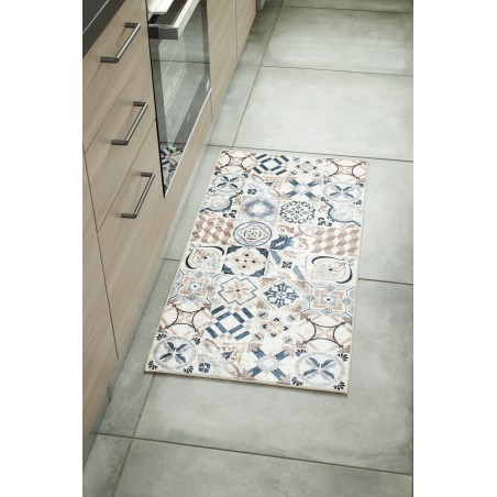 Tapis de cuisine YARA marron motif carreaux de ciment 50x100 cm