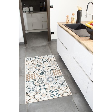 Tapis de cuisine YARA marron motif carreaux de ciment 80x150cm