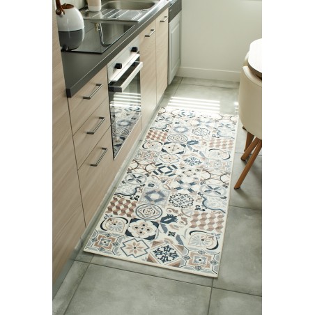 Tapis de cuisine YARA marron motif carreaux de ciment 70x180cm
