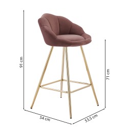 Lot de 2 tabourets CORAIL en velours rose avec pieds dorés