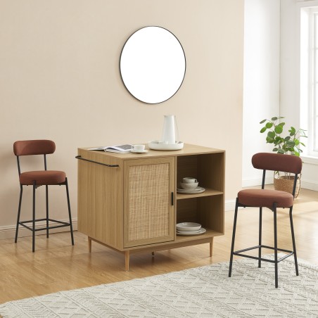 Lot de 2 tabourets de bar NOA tissu terracotta