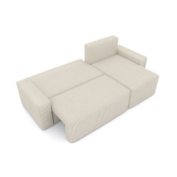 Canapé d'angle TEO convertible velours côtelé beige 4 places