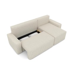 Canapé d'angle TEO convertible velours côtelé beige 4 places