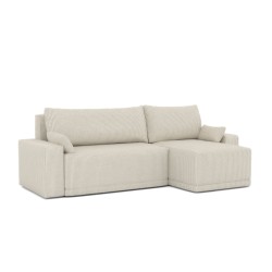 Canapé d'angle TEO convertible velours côtelé beige 4 places