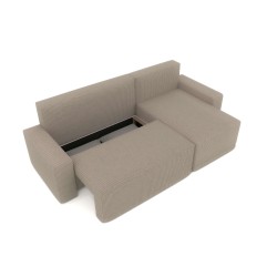 Canapé d'angle TEO convertible velours côtelé grège 4 places